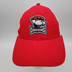 Charlotte Checkers Hockey Red Hat Cap Patch Logo Snap Back Mesh Trucker AHL